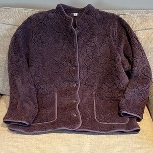 Coldwater Creek Deep Plum Floral Sherpa Jacket